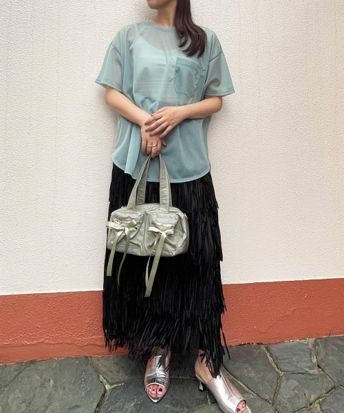 ENIM BY VICKY(エニムバイビッキー)の「ポケット付きシアーTシャツ《手洗い可能》(Tシャツ/カットソー・レディース・ホワイト/グリーン/ピンク・M)」の22枚目の写真