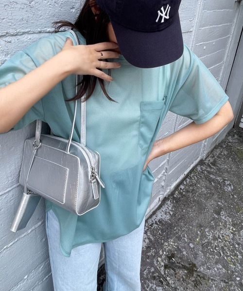 ENIM BY VICKY(エニムバイビッキー)の「ポケット付きシアーTシャツ《手洗い可能》(Tシャツ/カットソー・レディース・ホワイト/グリーン/ピンク・M)」の16枚目の写真