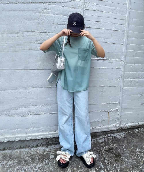 ENIM BY VICKY(エニムバイビッキー)の「ポケット付きシアーTシャツ《手洗い可能》(Tシャツ/カットソー・レディース・ホワイト/グリーン/ピンク・M)」の19枚目の写真