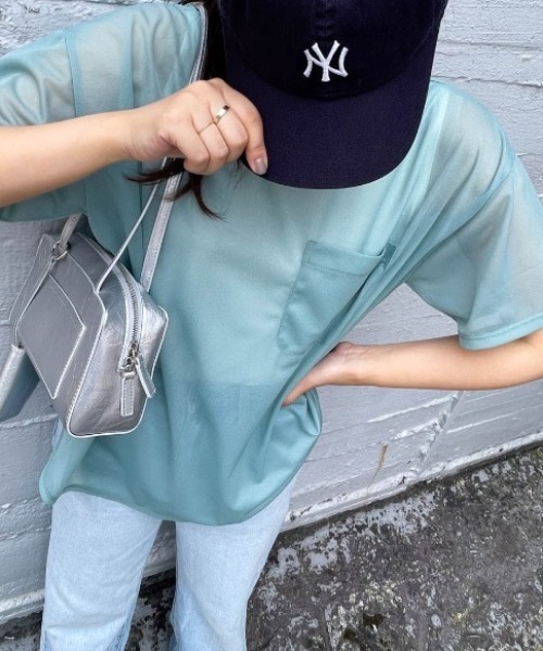 ENIM BY VICKY(エニムバイビッキー)の「ポケット付きシアーTシャツ《手洗い可能》(Tシャツ/カットソー・レディース・ホワイト/グリーン/ピンク・M)」の15枚目の写真