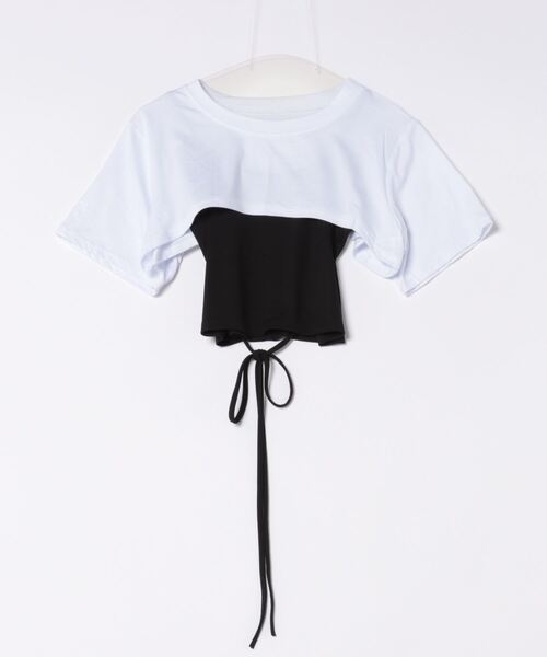LADY LIKE(レディライク)の「クロスリボンショートキャミ2点セット(Tシャツ/カットソー・レディース・ホワイト/ブラック・M)」の12枚目の写真