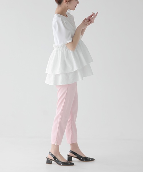 O.S.K（オーエスケー）の「[O.S.K] アシメペプラムジャガードトップス（シャツ/ブラウス・レディース・ブラック/ホワイト・FREE）」の6枚目の写真