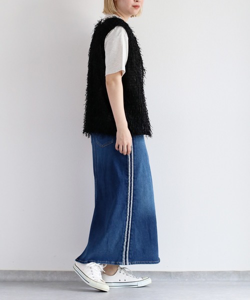 cepo（セポ）の「接触冷感・UVカット ＩＣＥデニムサイドラインスカート（デニムスカート・レディース・グレー/ブルー系1・S/M/L）」の14枚目の写真