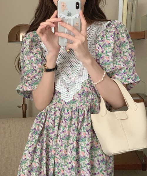 Gs(ジーエス)の「レースドッキング花柄ワンピース(ワンピース・レディース・ブラック系その他/パープル系その他・FREE)」の3枚目の写真