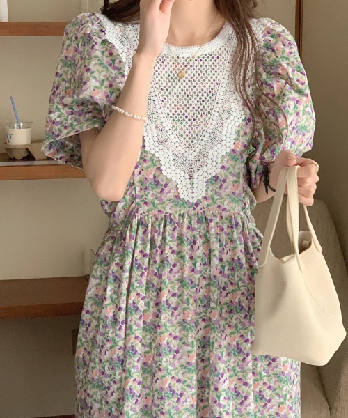 Gs(ジーエス)の「レースドッキング花柄ワンピース(ワンピース・レディース・ブラック系その他/パープル系その他・FREE)」の5枚目の写真