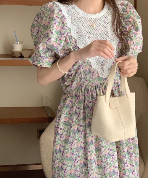 Gs(ジーエス)の「レースドッキング花柄ワンピース(ワンピース・レディース・ブラック系その他/パープル系その他・FREE)」の6枚目の写真