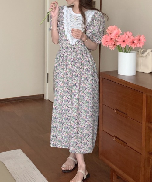 Gs(ジーエス)の「レースドッキング花柄ワンピース(ワンピース・レディース・ブラック系その他/パープル系その他・FREE)」の8枚目の写真