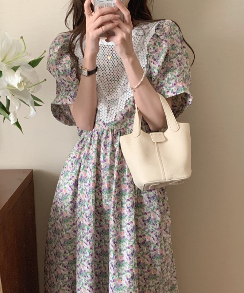 Gs(ジーエス)の「レースドッキング花柄ワンピース(ワンピース・レディース・ブラック系その他/パープル系その他・FREE)」の11枚目の写真