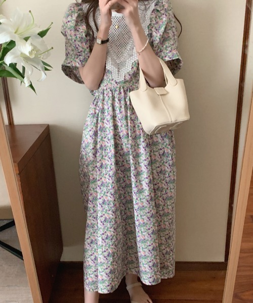 Gs(ジーエス)の「レースドッキング花柄ワンピース(ワンピース・レディース・ブラック系その他/パープル系その他・FREE)」の9枚目の写真