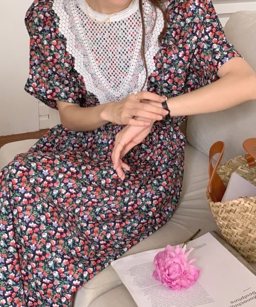 Gs(ジーエス)の「レースドッキング花柄ワンピース(ワンピース・レディース・ブラック系その他/パープル系その他・FREE)」の12枚目の写真