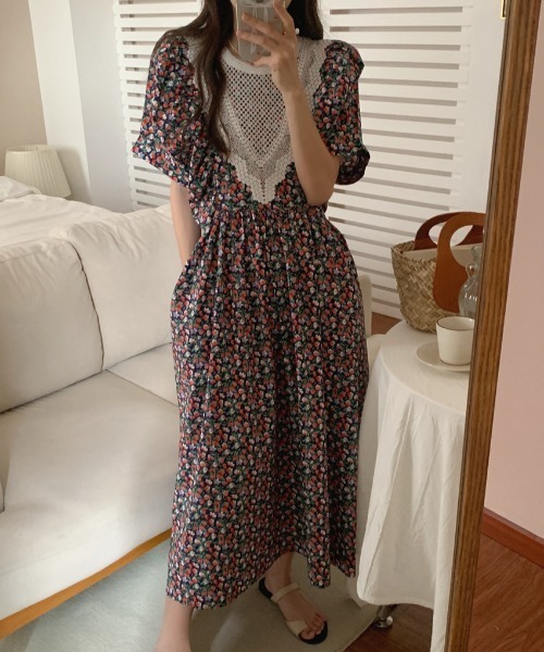 Gs(ジーエス)の「レースドッキング花柄ワンピース(ワンピース・レディース・ブラック系その他/パープル系その他・FREE)」の22枚目の写真