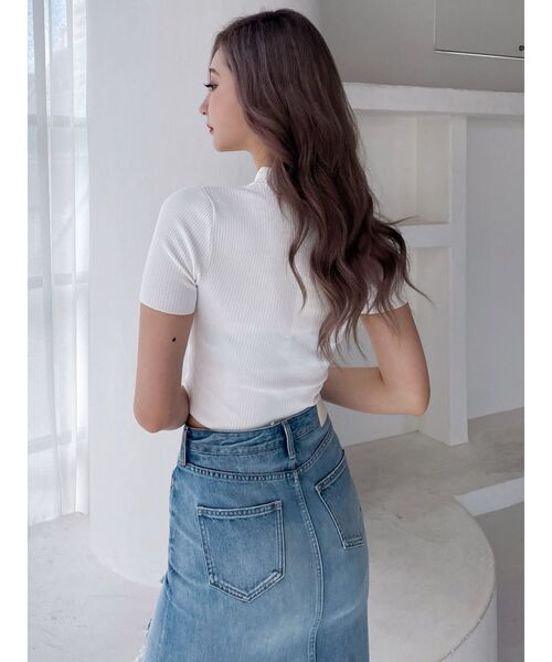 GYDA（ジェイダ）の「Square gyda MOLDハーフスリーブニットトップス（ニット/セーター・レディース・オフホワイト/ブラック・FREE）」の7枚目の写真