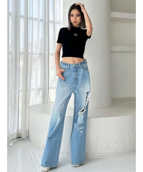 ニット セーター ハーフスリーブニットトップス レディース GYDA ニット セーター GGプレートハーフスリーブニットトップス