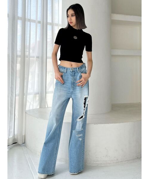 GYDA（ジェイダ）の「Square gyda MOLDハーフスリーブニットトップス（ニット/セーター・レディース・オフホワイト/ブラック・FREE）」の17枚目の写真