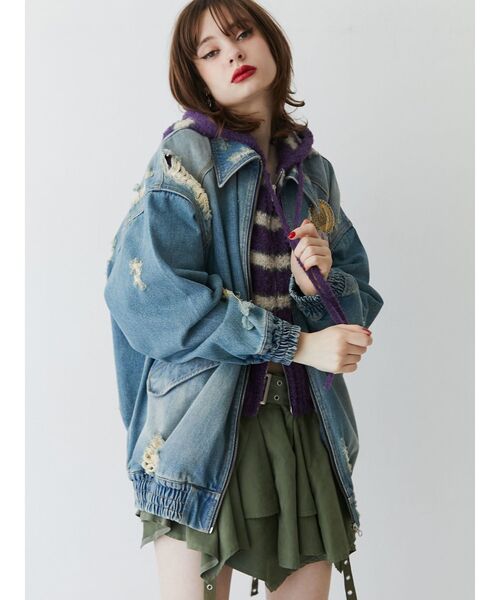 jouetie（ジュエティ）の「クラッシュデニムルーズブルゾン（ブルゾン・レディース・ブラック/ブルー・MEDIUM）」の8枚目の写真