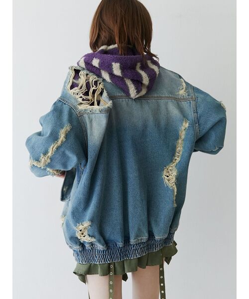 jouetie（ジュエティ）の「クラッシュデニムルーズブルゾン（ブルゾン・レディース・ブラック/ブルー・MEDIUM）」の9枚目の写真