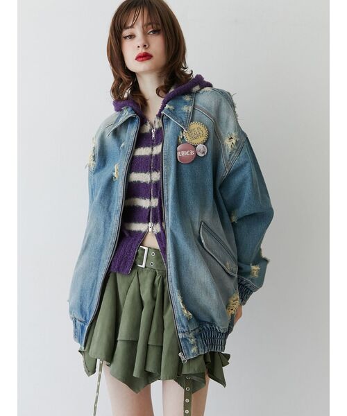 jouetie（ジュエティ）の「クラッシュデニムルーズブルゾン（ブルゾン・レディース・ブラック/ブルー・MEDIUM）」の10枚目の写真