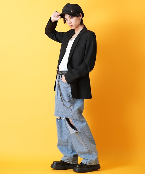 an meets zakka(アンミツザッカ)の「an meets zakka ベルトポイントヘリンボーンキャスケット / メンズ レディース 帽子(キャスケット・メンズ・ブラック/ブラウン/ベージュ・ONESIZE)」の10枚目の写真