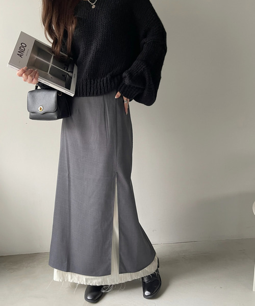 Eclat one(エクラワン)の「ストライプデザイン フェイクレイヤード 裾ダメージ タイトスカート(スカート・レディース・グレー/チャコール/グレー系その他2/グレー系その他・FREE)」の11枚目の写真