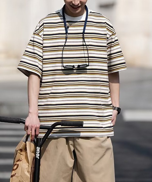 GENXDER（ノンジェンダー）の「【GENXDER】ボーダー柄ルーズフィットTシャツ (SS)（Tシャツ/カットソー・メンズ・ブラック/ホワイト・LARGE/X-LARGE/XX-LARGE）」の8枚目の写真