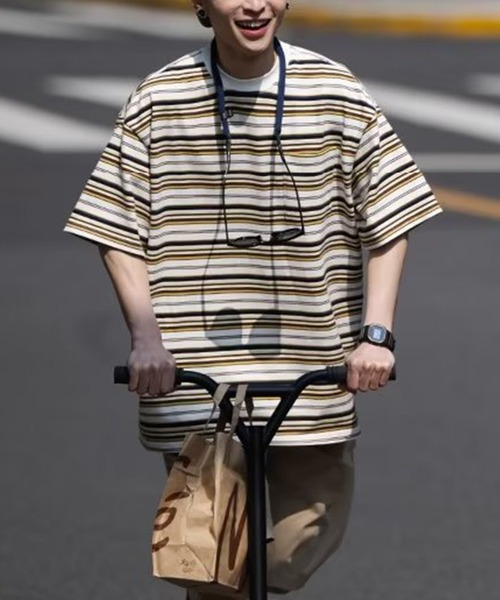 GENXDER（ノンジェンダー）の「【GENXDER】ボーダー柄ルーズフィットTシャツ (SS)（Tシャツ/カットソー・メンズ・ブラック/ホワイト・LARGE/X-LARGE/XX-LARGE）」の22枚目の写真