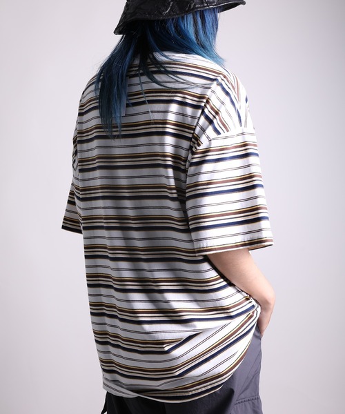 GENXDER（ノンジェンダー）の「【GENXDER】ボーダー柄ルーズフィットTシャツ (SS)（Tシャツ/カットソー・メンズ・ブラック/ホワイト・LARGE/X-LARGE/XX-LARGE）」の19枚目の写真
