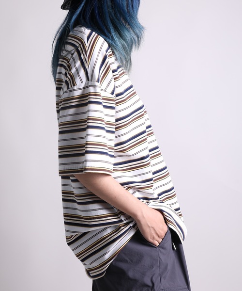 GENXDER（ノンジェンダー）の「【GENXDER】ボーダー柄ルーズフィットTシャツ (SS)（Tシャツ/カットソー・メンズ・ブラック/ホワイト・LARGE/X-LARGE/XX-LARGE）」の20枚目の写真