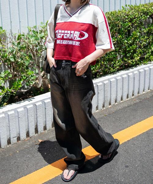WEGO(ウィゴー)の「WEGO/2ライン切り替えメッシュショートT(Tシャツ/カットソー・レディース・グリーン/ブラック/ワイン・FREE)」の12枚目の写真