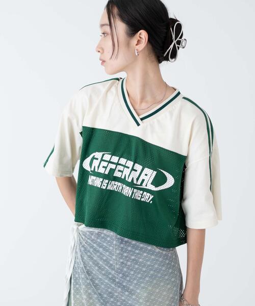 WEGO(ウィゴー)の「WEGO/2ライン切り替えメッシュショートT(Tシャツ/カットソー・レディース・グリーン/ブラック/ワイン・FREE)」の5枚目の写真