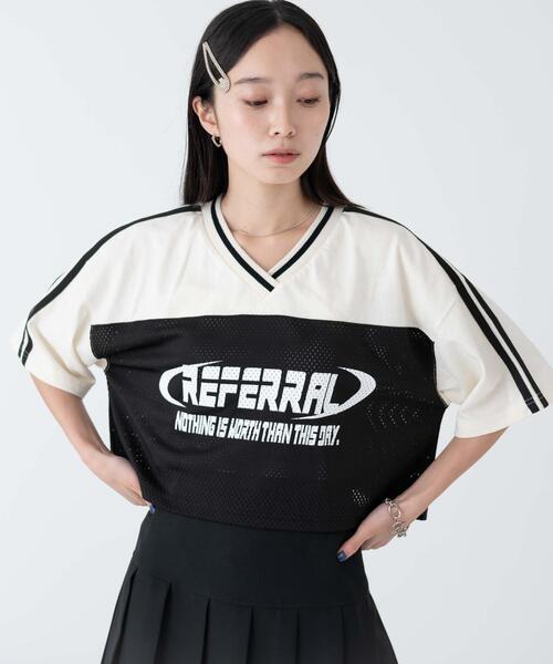 WEGO(ウィゴー)の「WEGO/2ライン切り替えメッシュショートT(Tシャツ/カットソー・レディース・グリーン/ブラック/ワイン・FREE)」の2枚目の写真