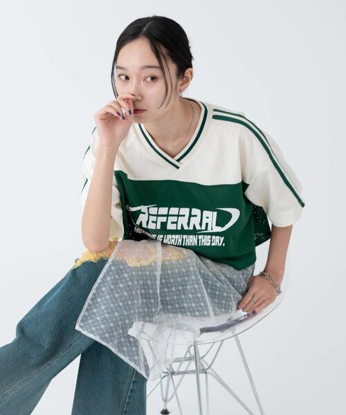 WEGO(ウィゴー)の「WEGO/2ライン切り替えメッシュショートT(Tシャツ/カットソー・レディース・グリーン/ブラック/ワイン・FREE)」の6枚目の写真