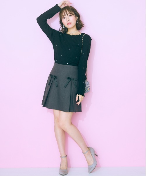 marun（マルン）の「＜大きいサイズ＞ リボンデザインスカート marun（スカート・レディース・ベージュ/チャコールグレー・L/LL/3L/4L/5L）」の14枚目の写真