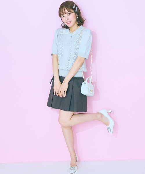 marun（マルン）の「＜大きいサイズ＞ リボンデザインスカート marun（スカート・レディース・ベージュ/チャコールグレー・L/LL/3L/4L/5L）」の4枚目の写真