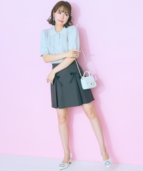 marun（マルン）の「＜大きいサイズ＞ リボンデザインスカート marun（スカート・レディース・ベージュ/チャコールグレー・L/LL/3L/4L/5L）」の8枚目の写真