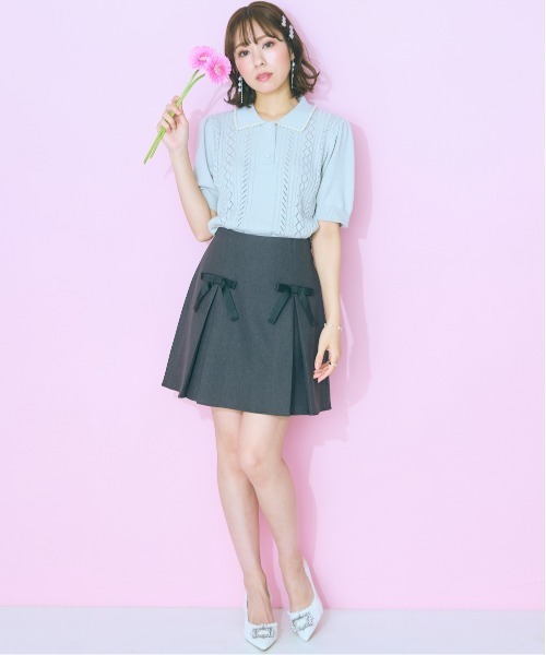 marun（マルン）の「＜大きいサイズ＞ リボンデザインスカート marun（スカート・レディース・ベージュ/チャコールグレー・L/LL/3L/4L/5L）」の9枚目の写真