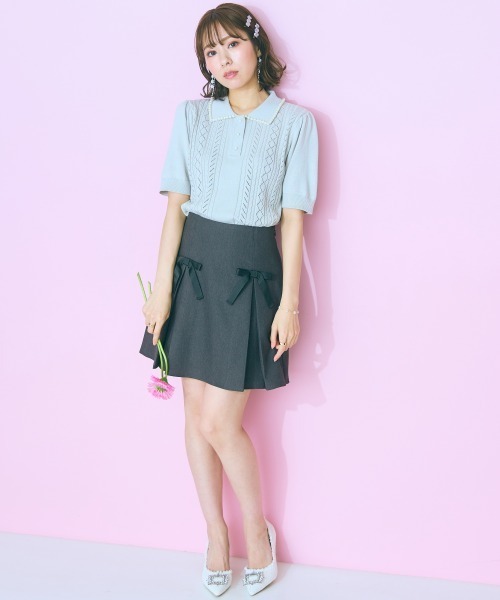 marun（マルン）の「＜大きいサイズ＞ リボンデザインスカート marun（スカート・レディース・ベージュ/チャコールグレー・L/LL/3L/4L/5L）」の5枚目の写真