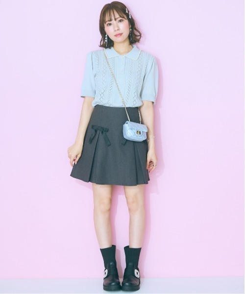 marun（マルン）の「＜大きいサイズ＞ リボンデザインスカート marun（スカート・レディース・ベージュ/チャコールグレー・L/LL/3L/4L/5L）」の6枚目の写真