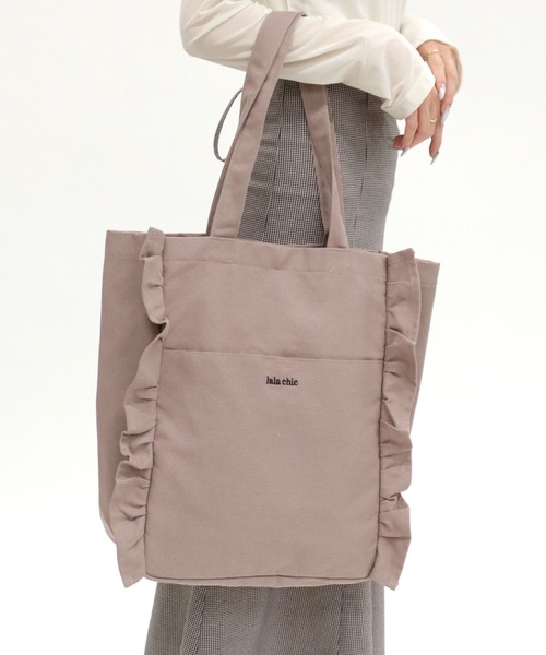 Salong hameu(サロン ハミュー)の「フリルトートバッグ/ワンポイントロゴ刺繍キャンバストート レディース(トートバッグ・レディース・グレー系その他/ブラック/ピンク・FREE)」の10枚目の写真
