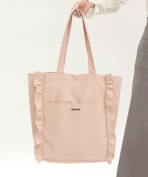 Salong hameu(サロン ハミュー)の「フリルトートバッグ/ワンポイントロゴ刺繍キャンバストート レディース(トートバッグ・レディース・グレー系その他/ブラック/ピンク・FREE)」の11枚目の写真
