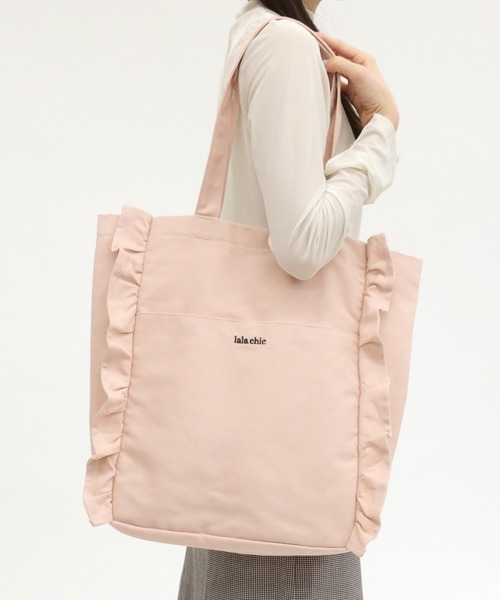 Salong hameu(サロン ハミュー)の「フリルトートバッグ/ワンポイントロゴ刺繍キャンバストート レディース(トートバッグ・レディース・グレー系その他/ブラック/ピンク・FREE)」の12枚目の写真