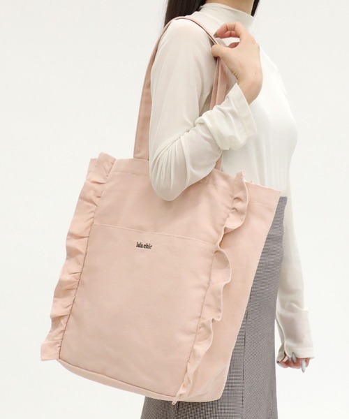 Salong hameu(サロン ハミュー)の「フリルトートバッグ/ワンポイントロゴ刺繍キャンバストート レディース(トートバッグ・レディース・グレー系その他/ブラック/ピンク・FREE)」の13枚目の写真