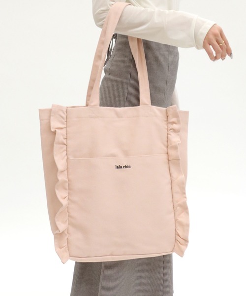 Salong hameu(サロン ハミュー)の「フリルトートバッグ/ワンポイントロゴ刺繍キャンバストート レディース(トートバッグ・レディース・グレー系その他/ブラック/ピンク・FREE)」の14枚目の写真
