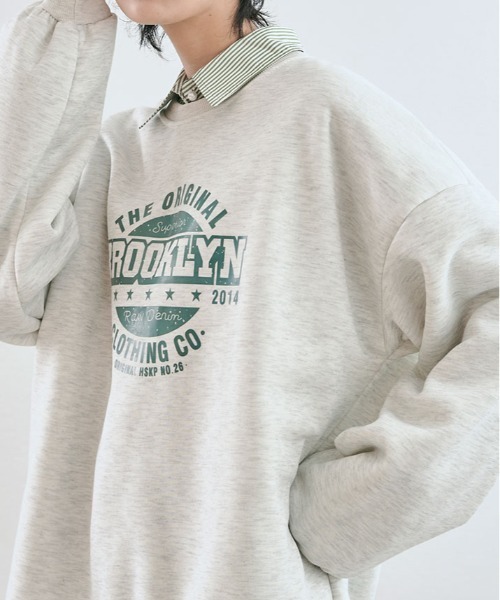 kirakiraShop（キラキラショップ）の「フロントロゴが映える。裏起毛 ロゴ デザイン スウェット（スウェット・レディース・杢グレー/ブルー/ワイン/ブラック/グリーン/チャコール/オートミール/ベージュ/ブルー系その他・M/L/XL/XXL）」の5枚目の写真