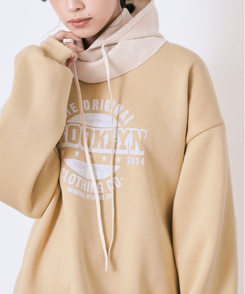 kirakiraShop（キラキラショップ）の「フロントロゴが映える。裏起毛 ロゴ デザイン スウェット（スウェット・レディース・杢グレー/ブルー/ワイン/ブラック/グリーン/チャコール/オートミール/ベージュ/ブルー系その他・M/L/XL/XXL）」の4枚目の写真