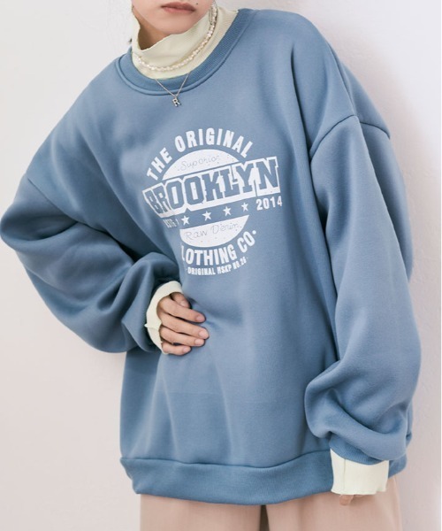 kirakiraShop（キラキラショップ）の「フロントロゴが映える。裏起毛 ロゴ デザイン スウェット（スウェット・レディース・杢グレー/ブルー/ワイン/ブラック/グリーン/チャコール/オートミール/ベージュ/ブルー系その他・M/L/XL/XXL）」の8枚目の写真