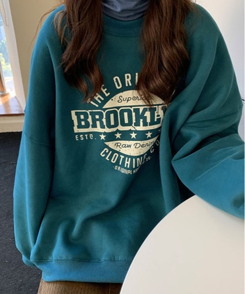 kirakiraShop（キラキラショップ）の「フロントロゴが映える。裏起毛 ロゴ デザイン スウェット（スウェット・レディース・杢グレー/ブルー/ワイン/ブラック/グリーン/チャコール/オートミール/ベージュ/ブルー系その他・M/L/XL/XXL）」の7枚目の写真