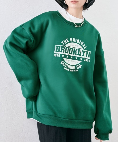 kirakiraShop（キラキラショップ）の「フロントロゴが映える。裏起毛 ロゴ デザイン スウェット（スウェット・レディース・杢グレー/ブルー/ワイン/ブラック/グリーン/チャコール/オートミール/ベージュ/ブルー系その他・M/L/XL/XXL）」の10枚目の写真