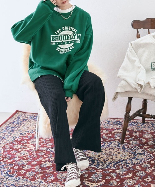 kirakiraShop（キラキラショップ）の「フロントロゴが映える。裏起毛 ロゴ デザイン スウェット（スウェット・レディース・杢グレー/ブルー/ワイン/ブラック/グリーン/チャコール/オートミール/ベージュ/ブルー系その他・M/L/XL/XXL）」の14枚目の写真