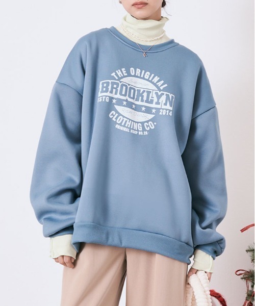 kirakiraShop（キラキラショップ）の「フロントロゴが映える。裏起毛 ロゴ デザイン スウェット（スウェット・レディース・杢グレー/ブルー/ワイン/ブラック/グリーン/チャコール/オートミール/ベージュ/ブルー系その他・M/L/XL/XXL）」の18枚目の写真