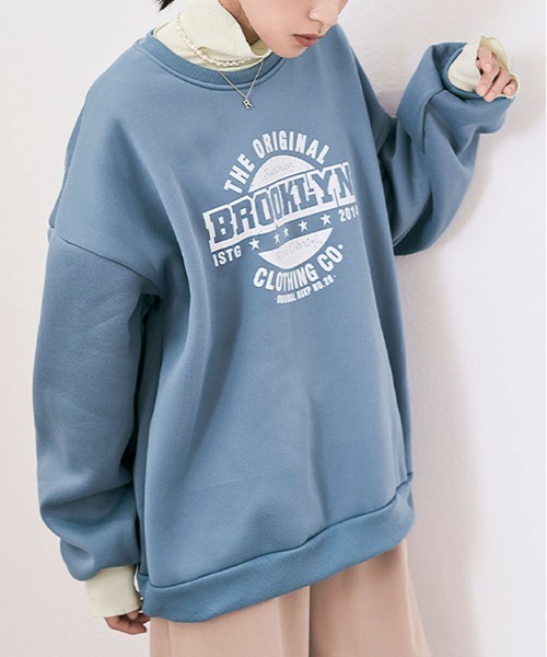 kirakiraShop（キラキラショップ）の「フロントロゴが映える。裏起毛 ロゴ デザイン スウェット（スウェット・レディース・杢グレー/ブルー/ワイン/ブラック/グリーン/チャコール/オートミール/ベージュ/ブルー系その他・M/L/XL/XXL）」の21枚目の写真